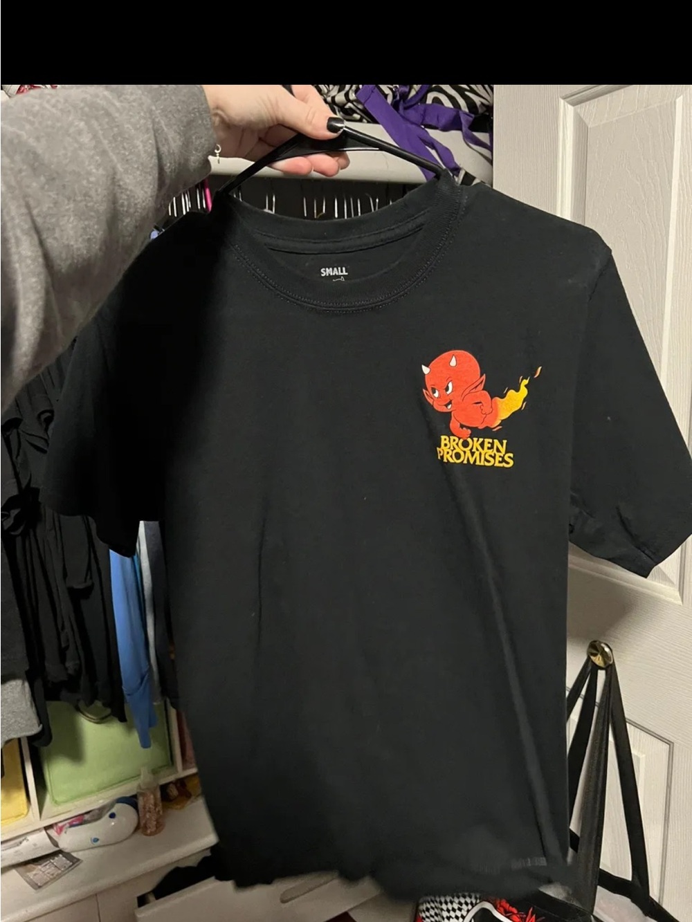 Broken Promises Black Short Sleeve Tee with Red Devil Graphic